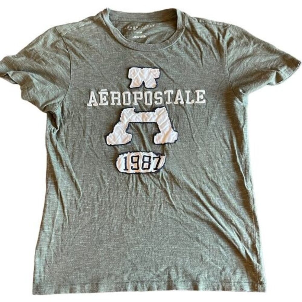 Aeropostale Logo Graphic Green T Shirt Mens M 1987 Design Cotton Blend
